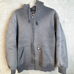 VTG Dickies Mens Full Zip Hooded Quilted Faded Workwear Hoodie Size M Distressed